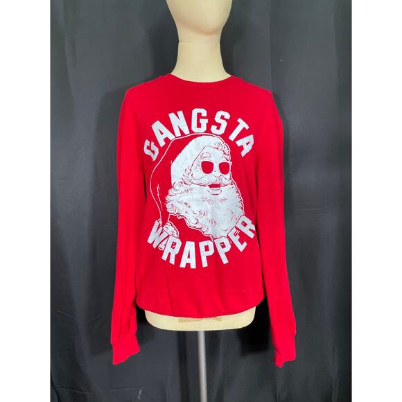 Funny Red Christmas Santa Sweatshirt, Gansta Wrapper, Festive Holiday Attire - Picture 1 of 6